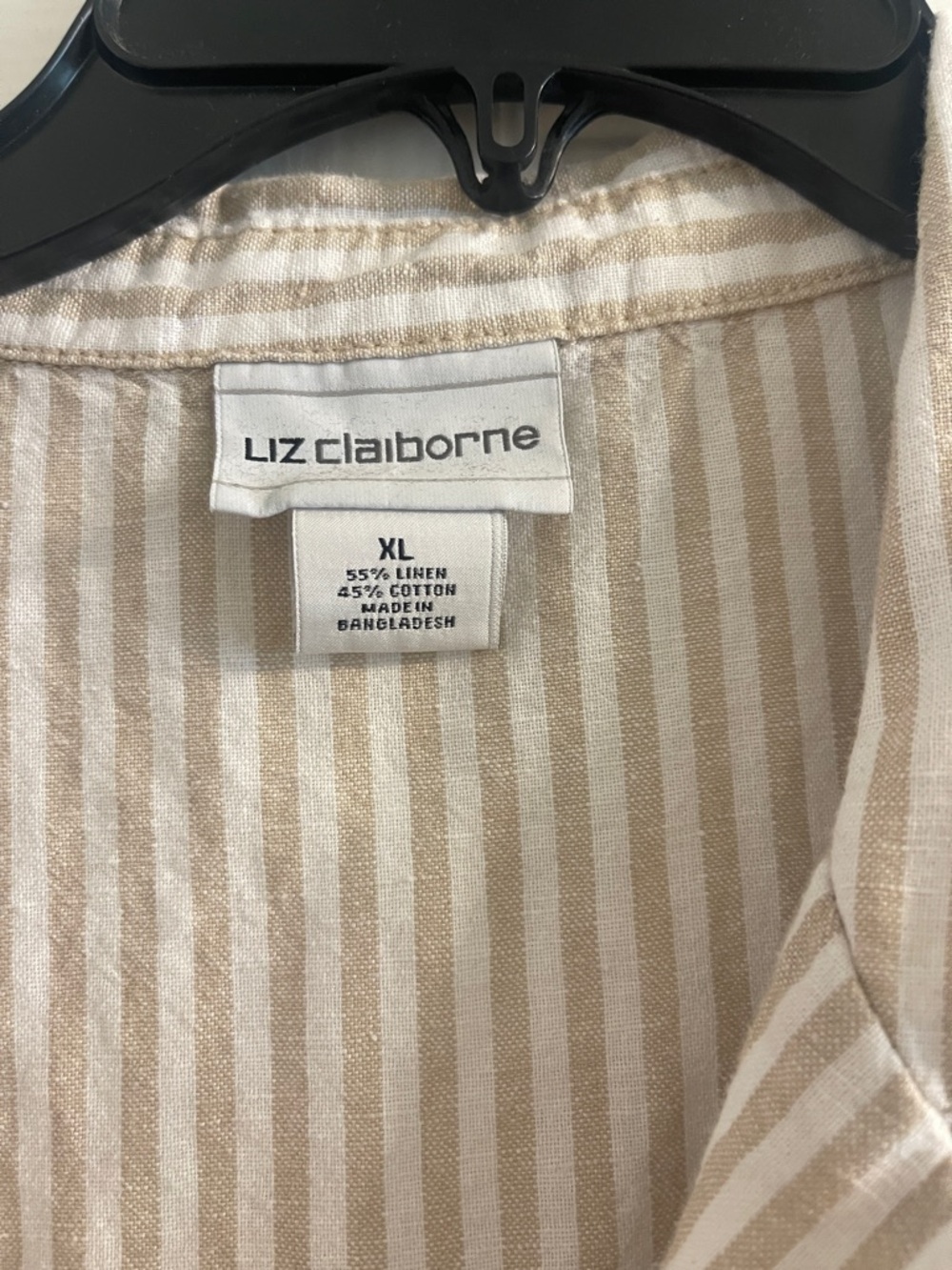 Liz Claiborne Sleeveless Striped Button-Front Top in Cream and Tan - Picture 2 of 3